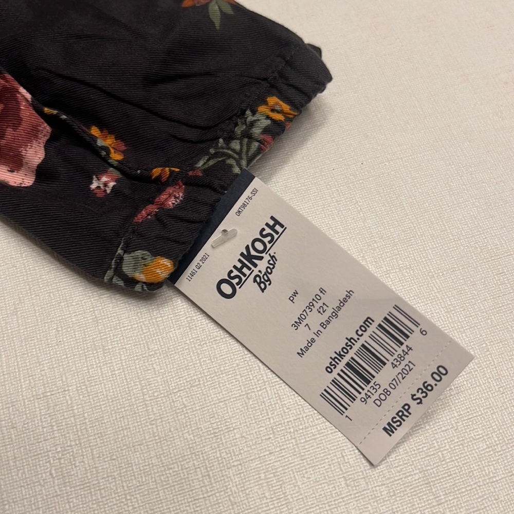 NWT Cute OshKosh B'gosh Gray Pink Floral Button Dress Girls - Picture 2 of 5